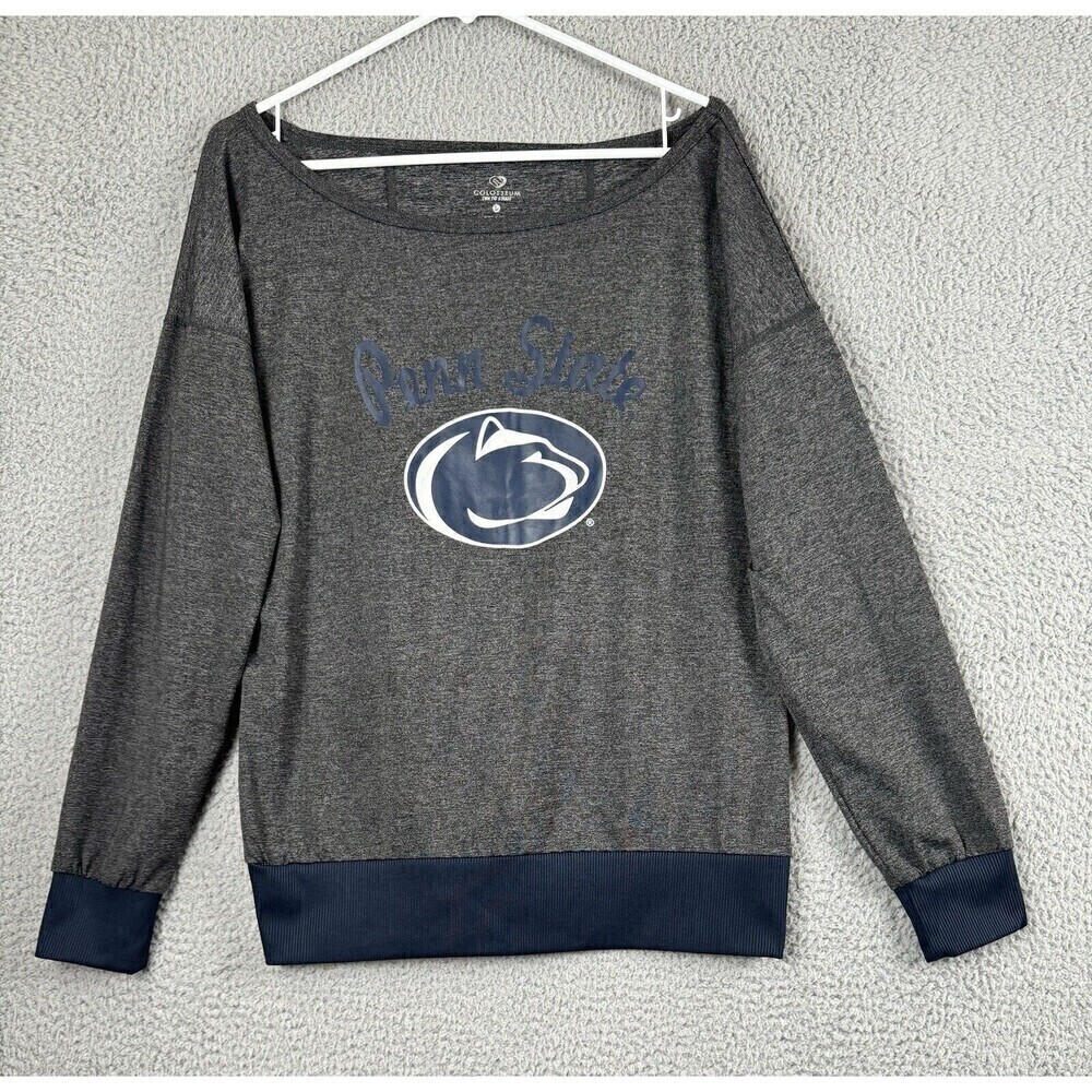 Penn State Shirt Mens Large Gray Blue Long Sleeve Lions Print Stretch Colosseum